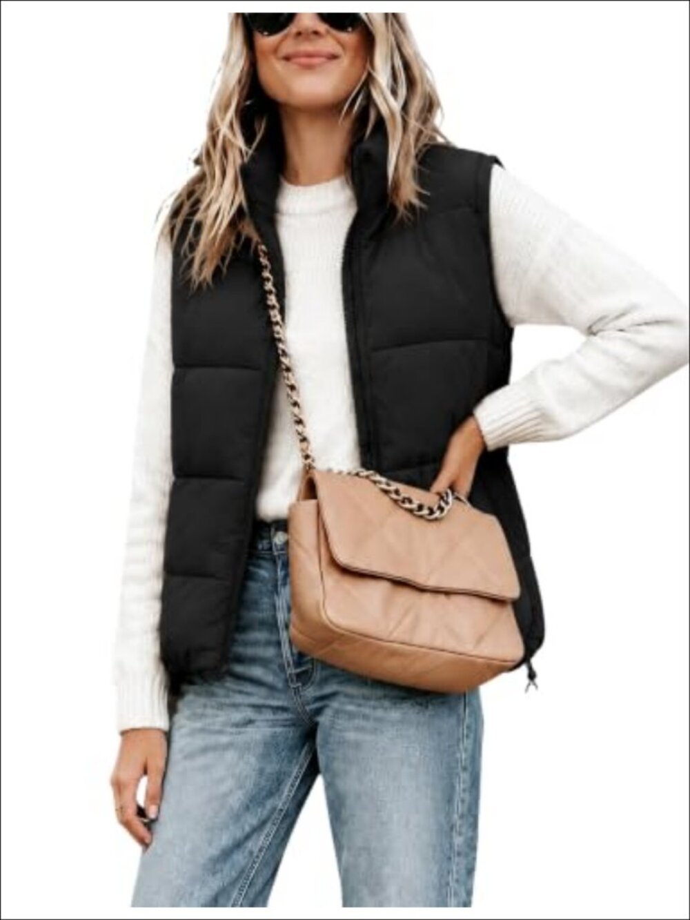Women Quilted Puffer Vest Stand Collar Sleeveless Zip Winter Gilet
